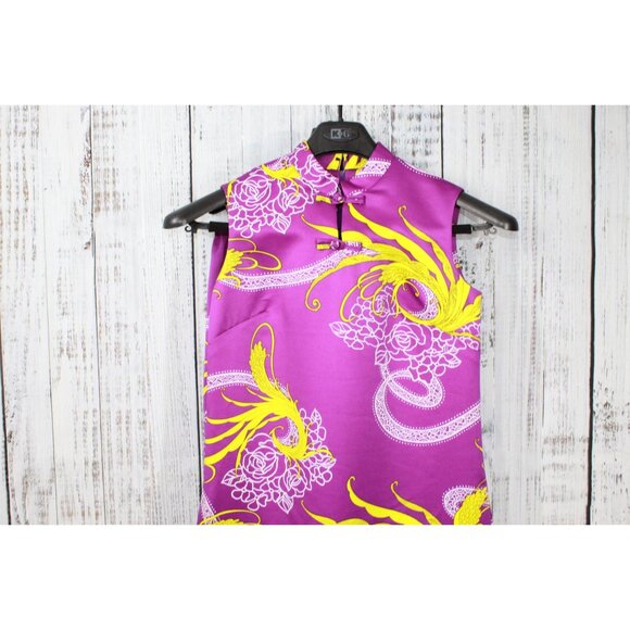 Vintage Sun Fashions of Hawaii Purple Floral Print Chinese Style Dress Pants 10 - Picture 3 of 16